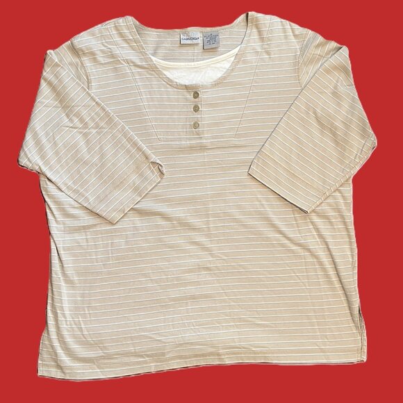 CABIN CREEK WOMENS TOP Plus Size 1X BEIGE with STRIPES Pullover 1100A - Picture 1 of 8